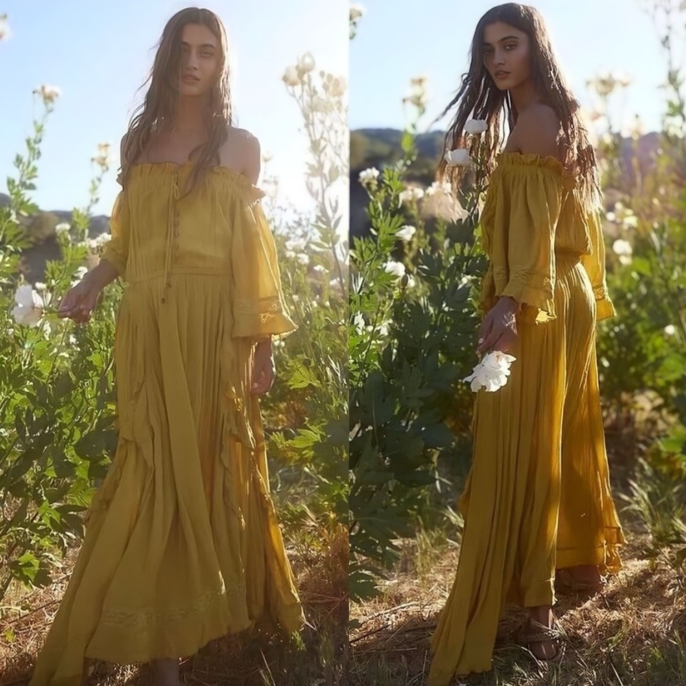 Free People Beach Bliss Lace Crochet Maxi Dress